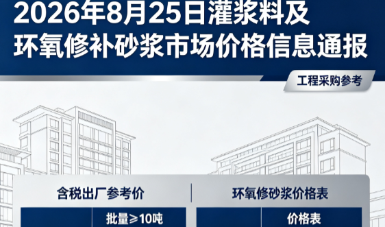 庆云2026年8月25日灌浆料及环氧修补砂浆市场价格信息通报